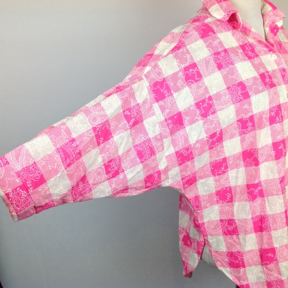 Vintage Try 1 Top Womens Large Pink Plaid Paisley - Picture 3 of 7